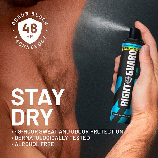 Right Guard Anti-Perspirant Deodorant Cool 250ml, imported from the UK