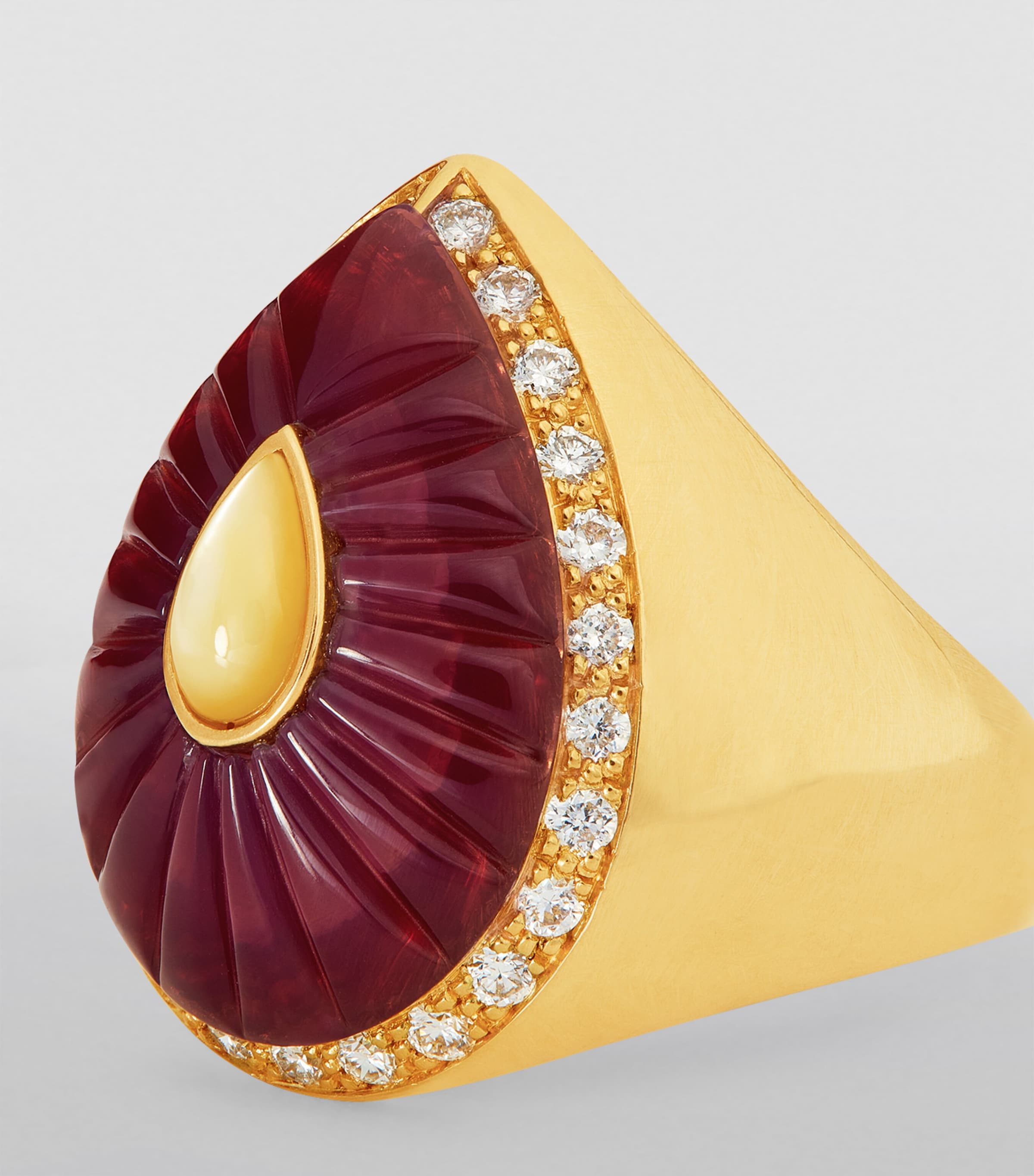 L'Atelier Nawbar yellow gold ruby diamond Bond ring, imported from the UK