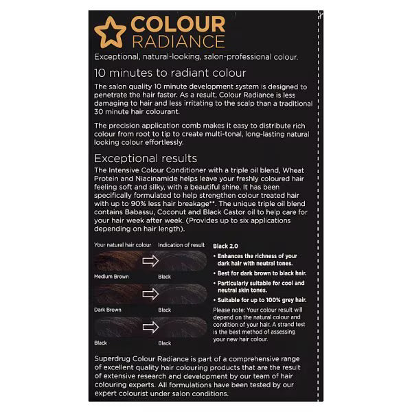 Superdrug Colour Radiance black permanent hair dye kit (British brand)