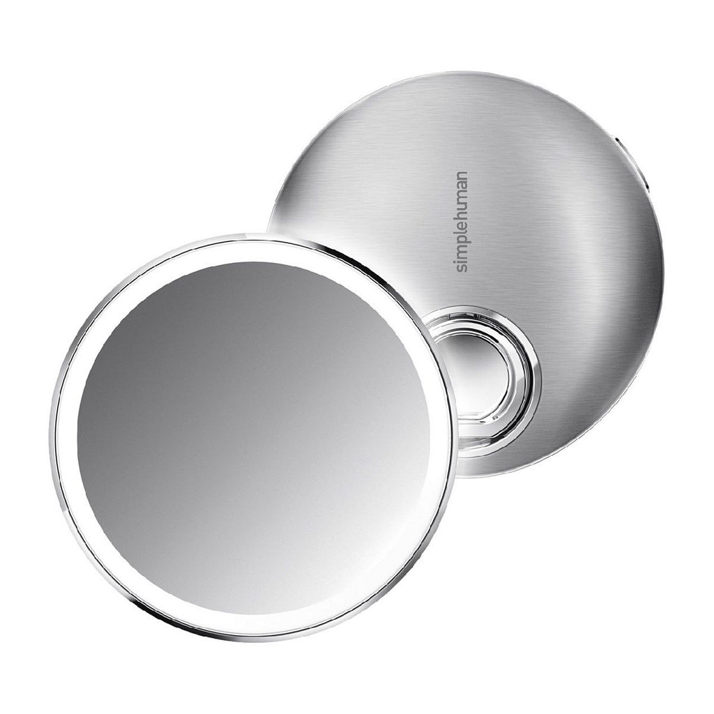 simplehuman sensor mirror compact, 3x magnification, brushed stainless steel