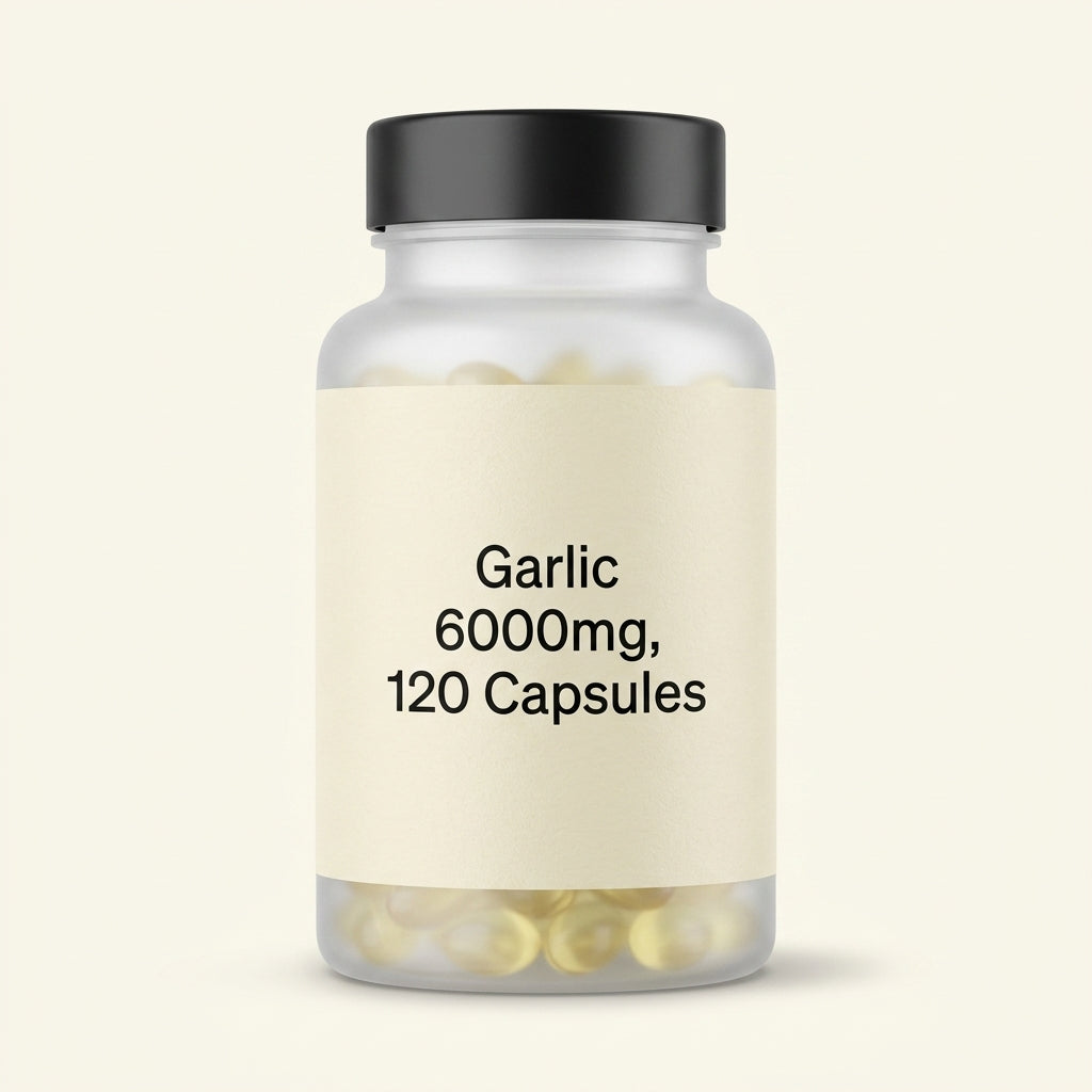 Holland & Barrett garlic supplement 6000mg 120 capsules, imported from the UK