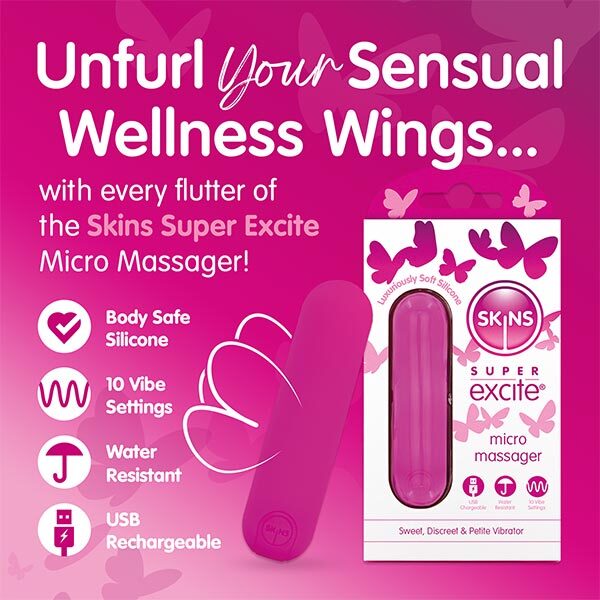 Skins pink bullet vibrator rechargeable 10 functions, imported from the UK