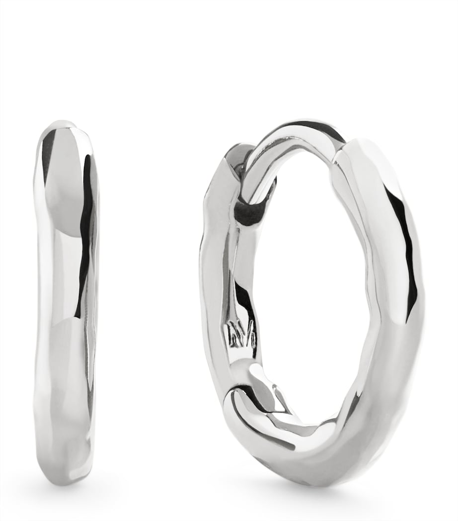 Monica Vinader silver huggie earrings with textured finish, imported from the UK