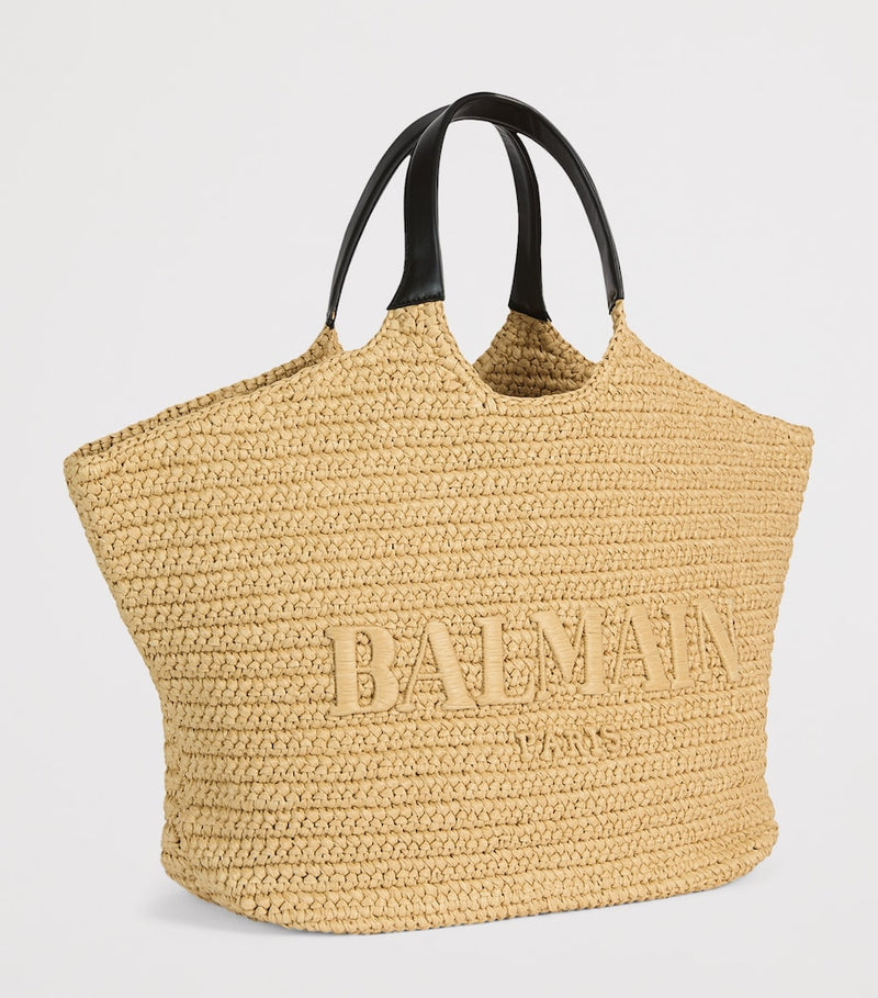 Balmain faux raffia logo tote bag - British product