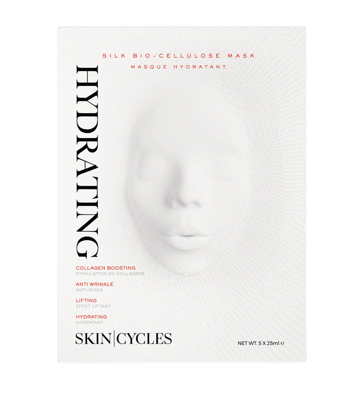 SKIN - CYCLES bio cellulose facial mask with collagen-boosting peptides, 5 x 25ml (British brand)
