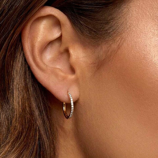 MUCHV two-tone tennis hoop earrings, imported from the UK