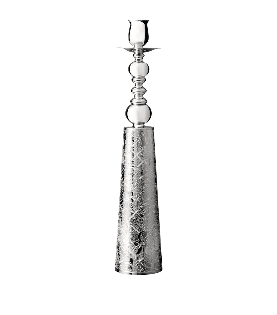 Silver-Plated Engraved Candlestick with Vine and Floral Design