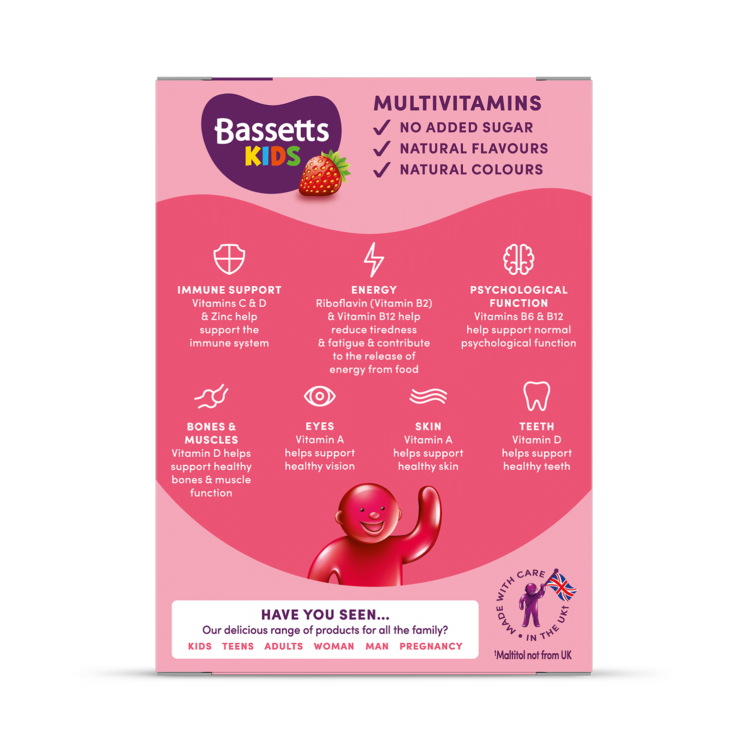 Bassetts Kids Multivitamins strawberry gummies 30 count, imported from the UK