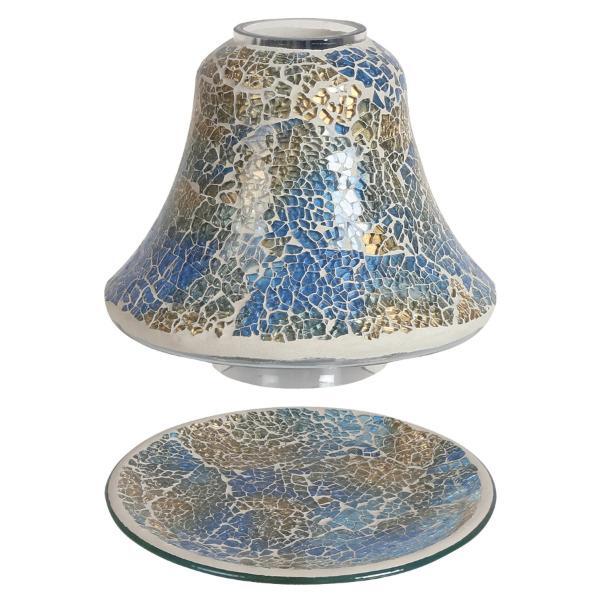 Blue gold crackle candle jar shade and tray set, UK version