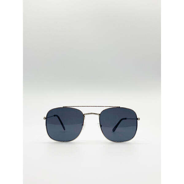 SVNX aviator style double bridge sunglasses silver frame - British product