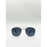 SVNX aviator style double bridge sunglasses silver frame - British product