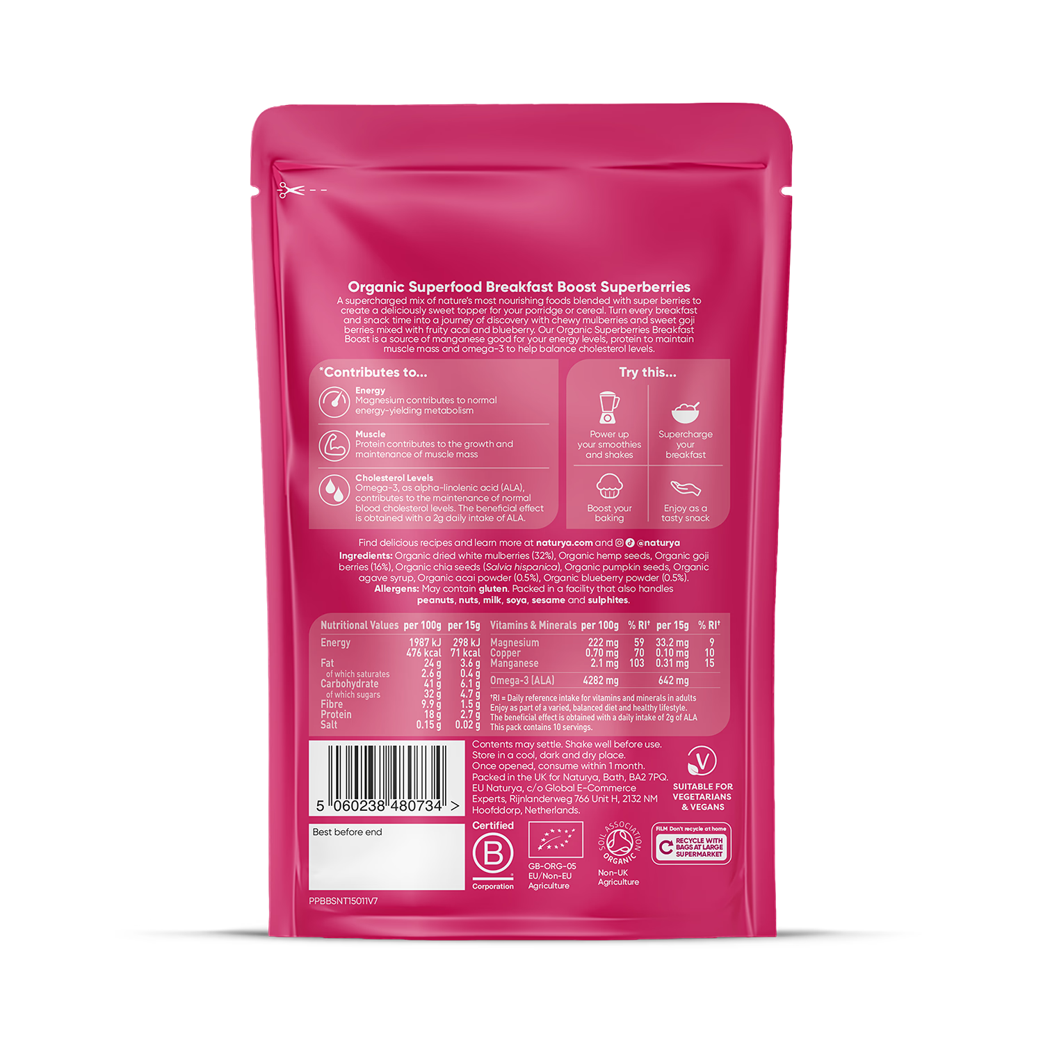 Naturya Bio Superberries Breakfast Boost 150g, importiert aus Großbritannien