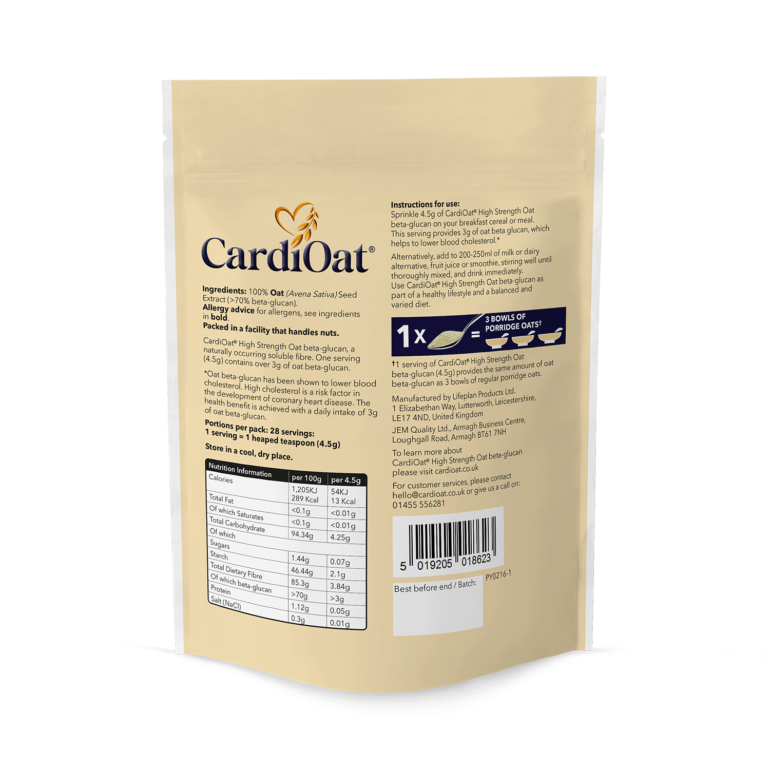 CardiOat high strength oat beta-glucan powder 126g (British brand)