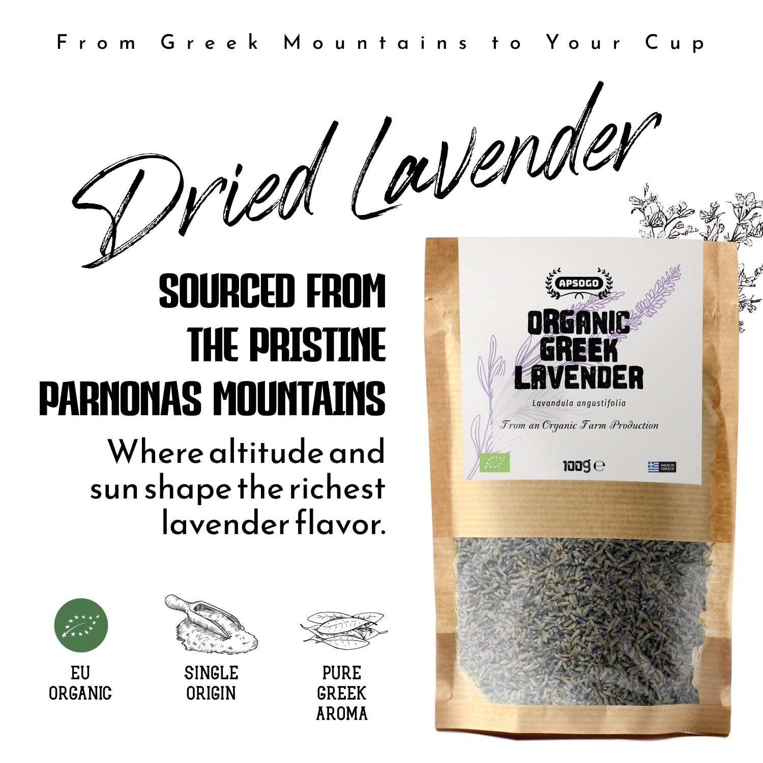 APSOGO organic lavender loose leaf herbal tea 100g - British product