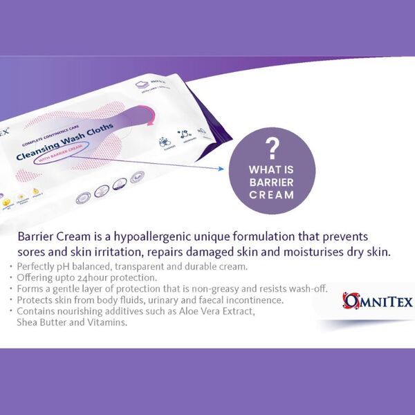 Omnitex incontinence wipes with barrier cream 52 wipes - British product