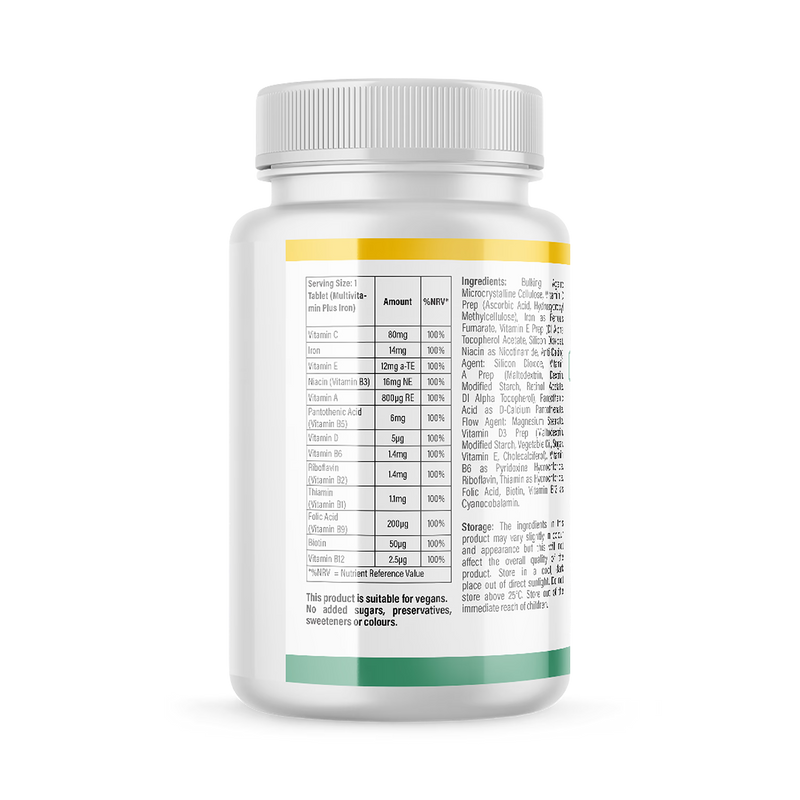 Multivi multivitamin plus iron tablets, imported from the UK