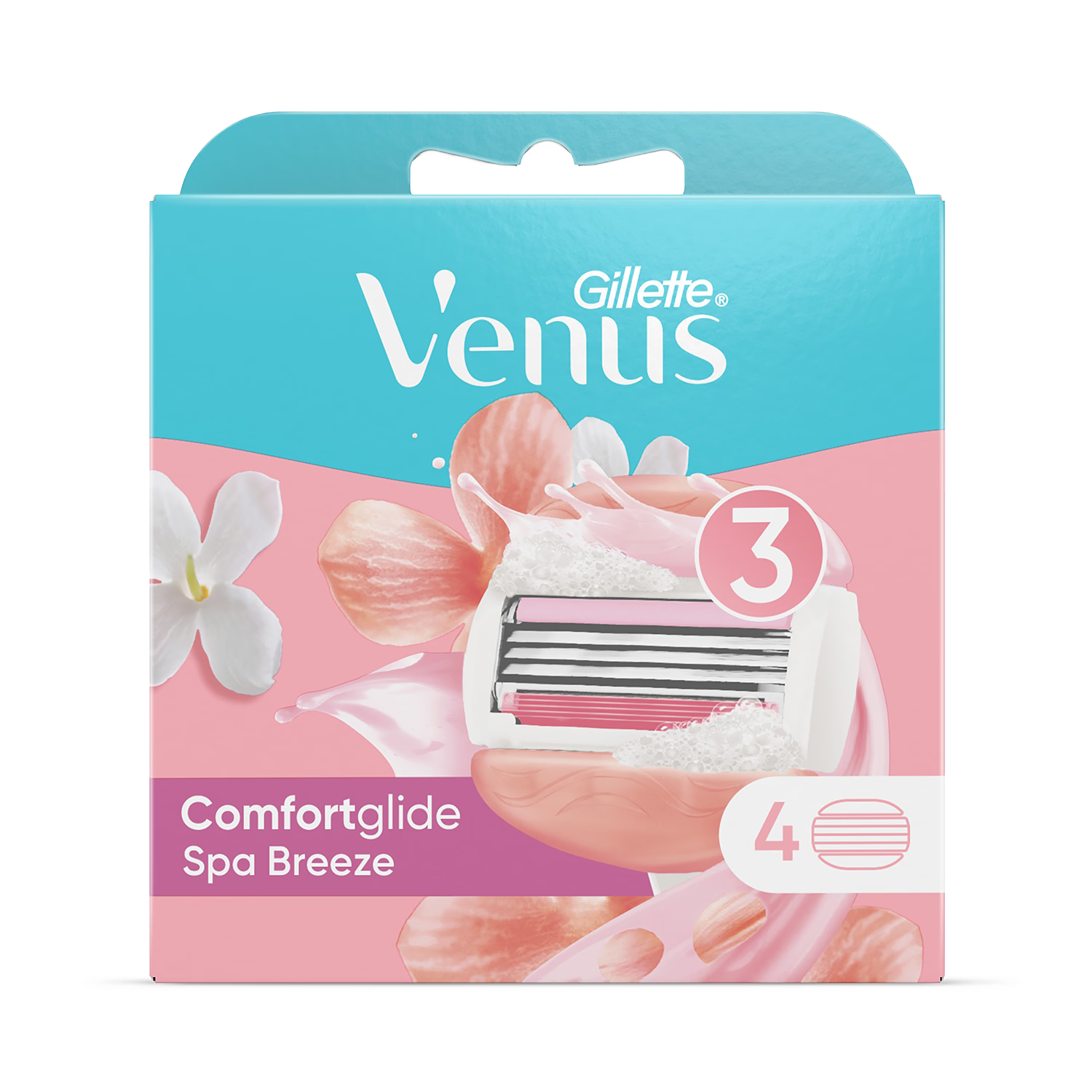 Venus Comfort Glide Spa Breeze razor blade refills 4 count, UK version
