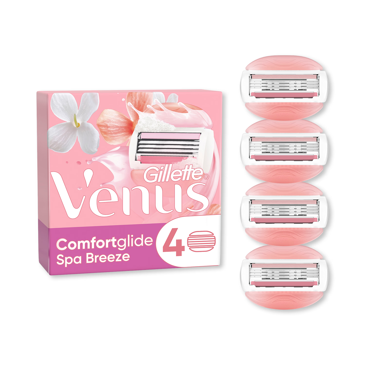 Venus Comfort Glide Spa Breeze razor blade refills 4 count, UK version