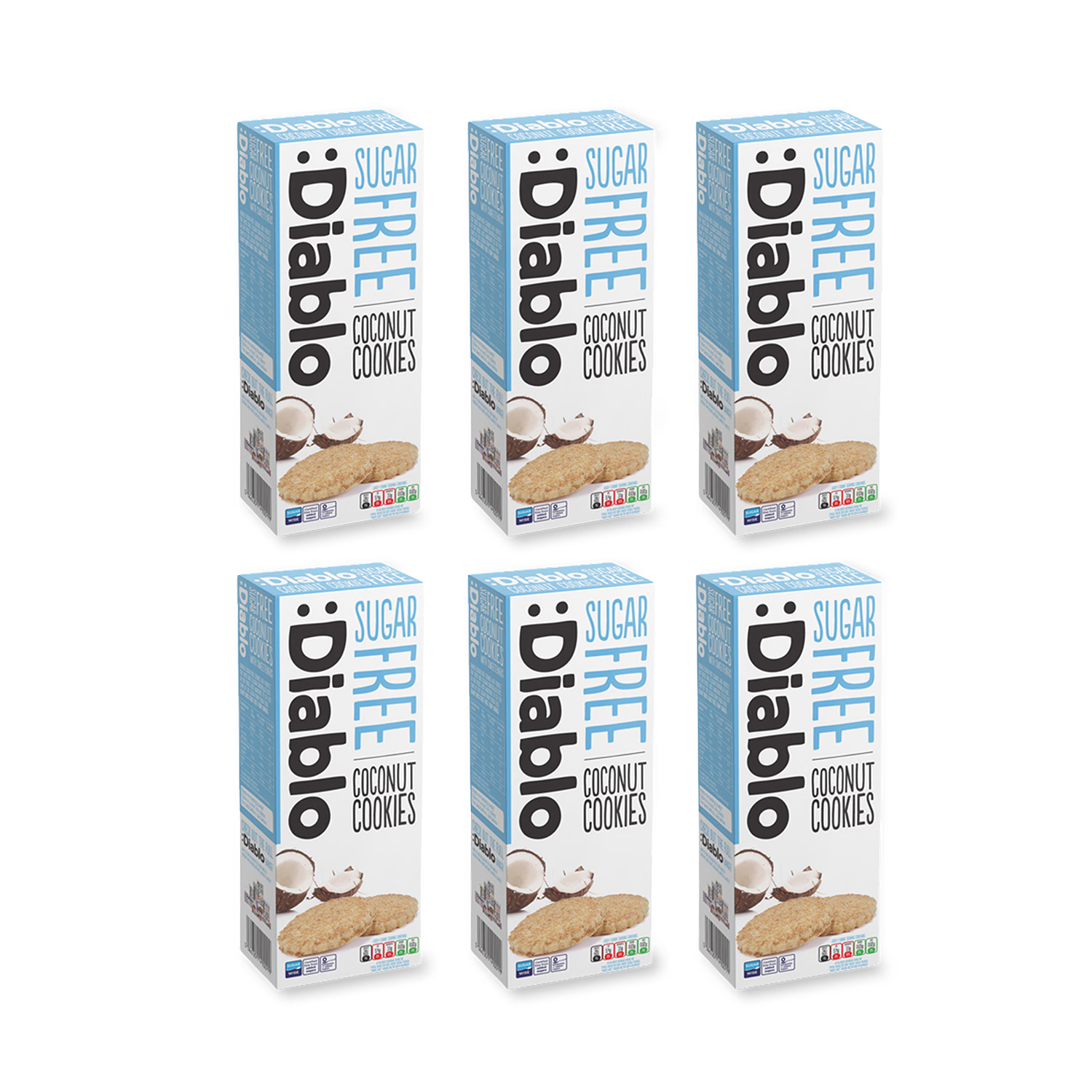 Diablo sugar free coconut cookies 150g pack of 6, imported from the UK