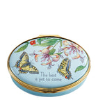 Halcyon Days enamel box with 'The Best Is Yet To Come' message, UK version