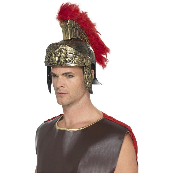 Smiffys Roman Spartan helmet gold and red plastic (British brand)