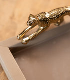 Les Ottomans leather and brass leopard tray 37x23cm, UK version