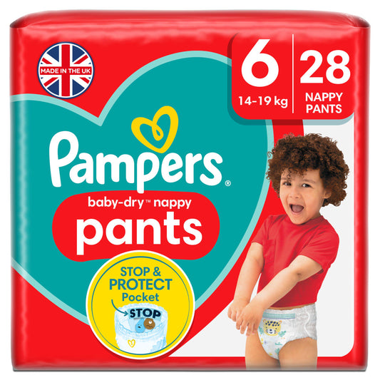 Pampers Baby-Dry Nappy Pants Size 6 15kg+ Essential Pack x28 nappies Sainsburys   