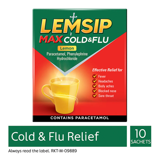 Lemsip Max Cold & Flu Remedy Sachets, Lemon x10 cough cold & flu Sainsburys   