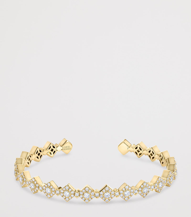 David Morris Triolette square bangle in yellow gold and diamonds (British brand)
