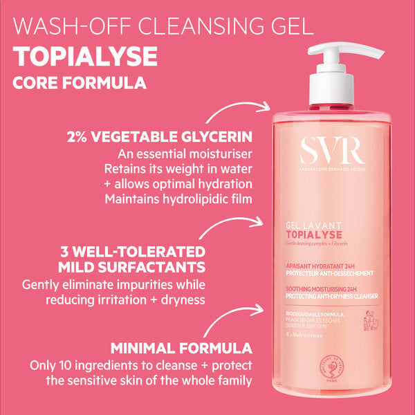 SVR Topialyse hydrating face and body gel wash 1L (British brand)