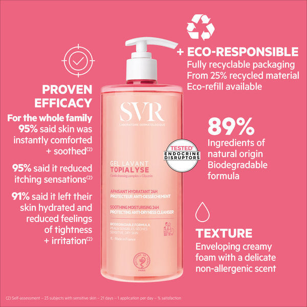 SVR Topialyse hydrating face and body gel wash 1L (British brand)