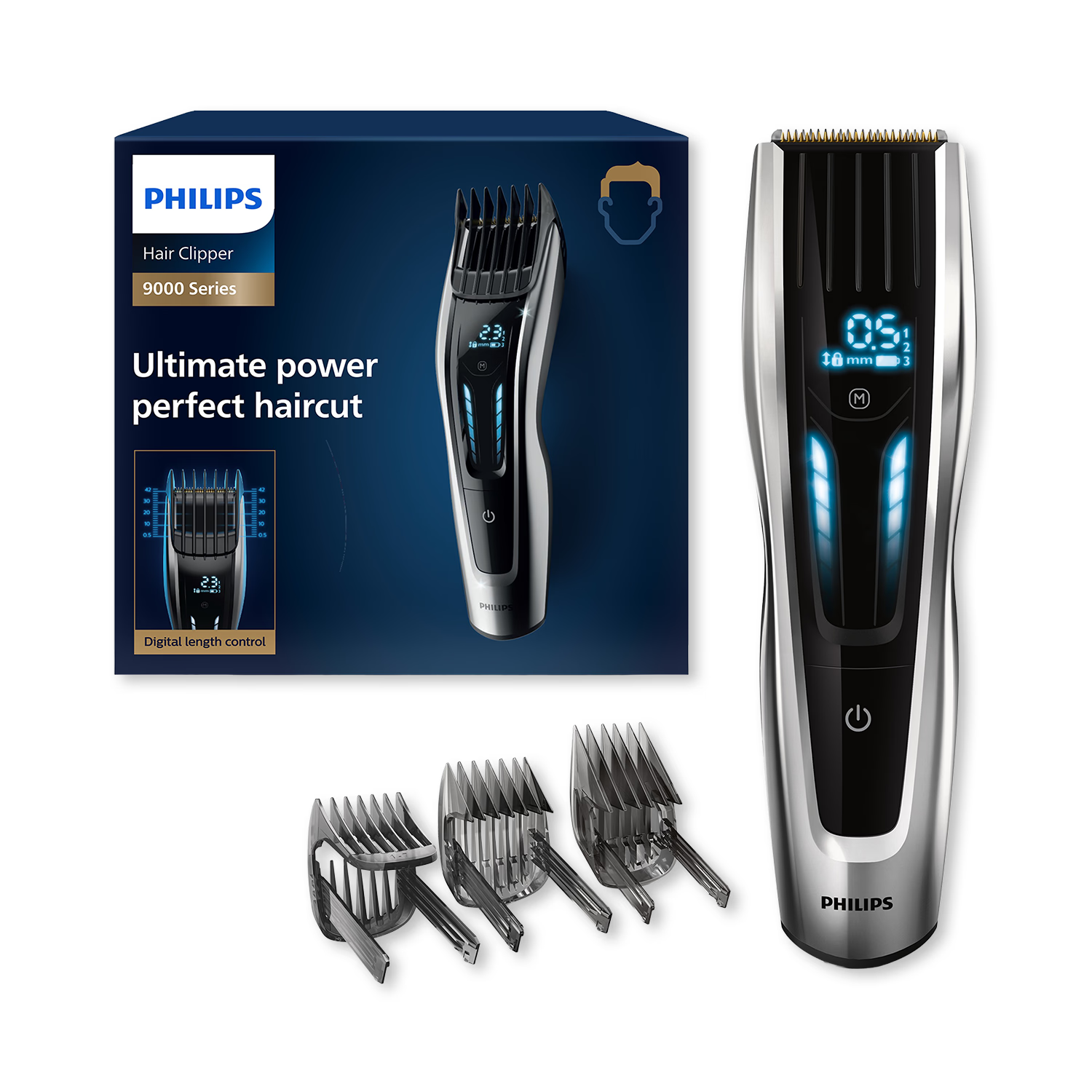 Philips Series 9000 cordless hair clipper with accessories (British brand)