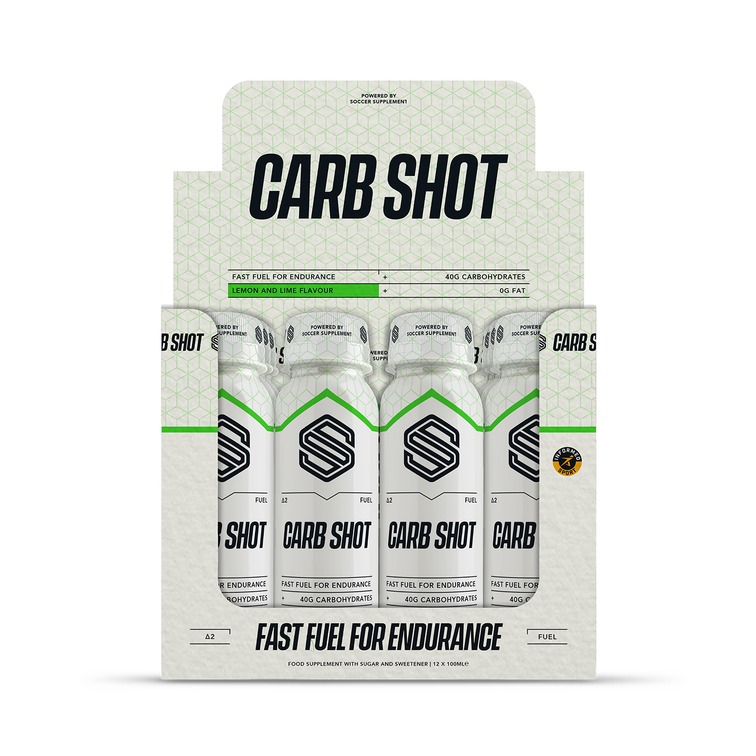 Soccer Supplement Endurance Carb Shots lemon and lime flavour 100ml 12 pack (British brand)