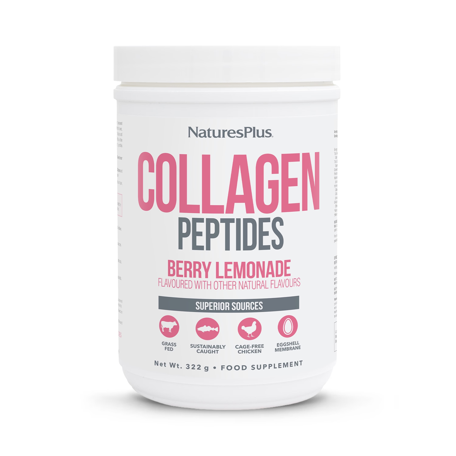 NaturesPlus Collagen Peptides Powder Berry Lemonade 322G, imported from the UK