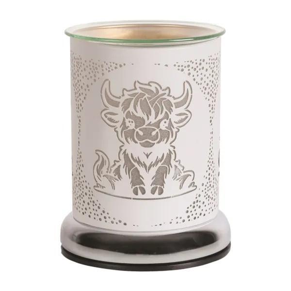 Aroma electric touch wax melter 17cm white Highland Cow, imported from the UK