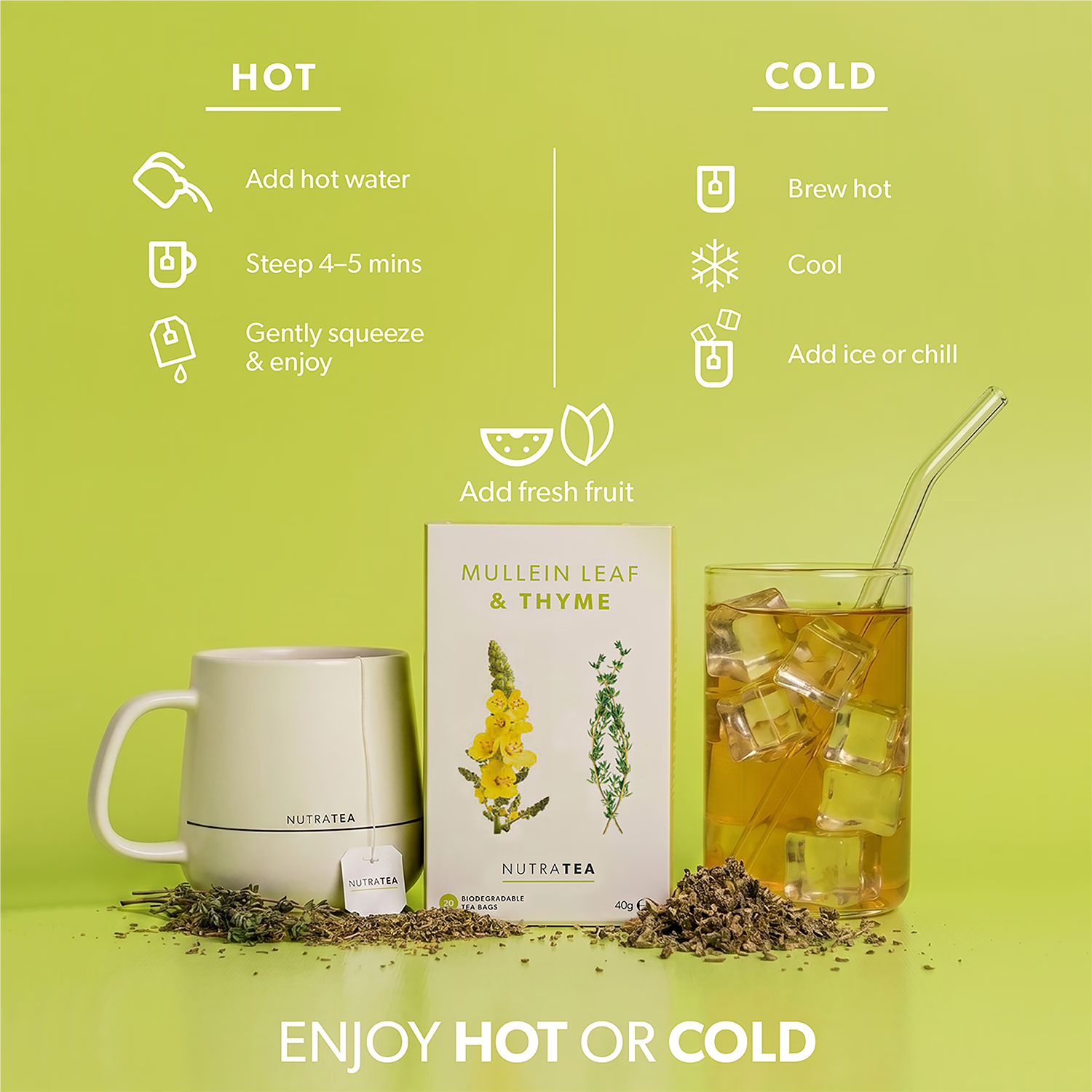 Mullein Leaf & Thyme Herbal Tea 20 tea bags, imported from the UK