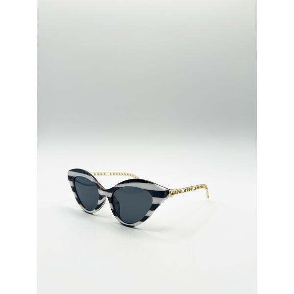 SVNX cat-eye sunglasses black white stripe - British product