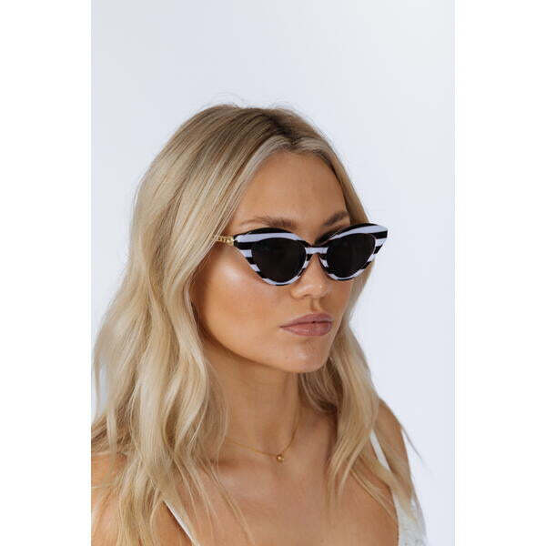 SVNX cat-eye sunglasses black white stripe - British product