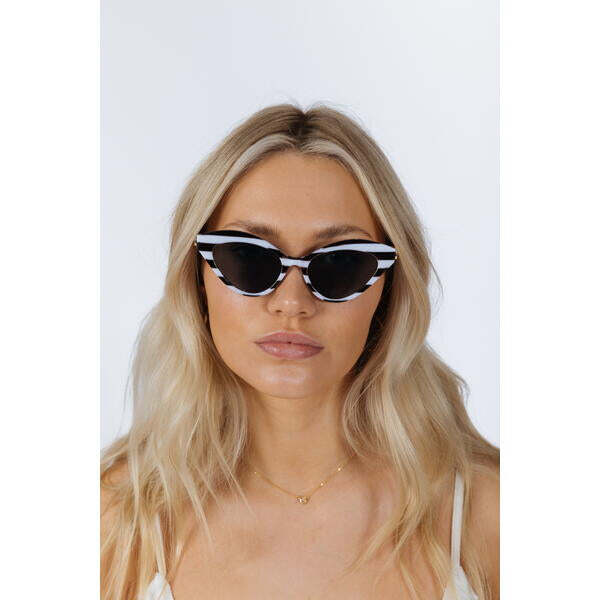 SVNX cat-eye sunglasses black white stripe - British product