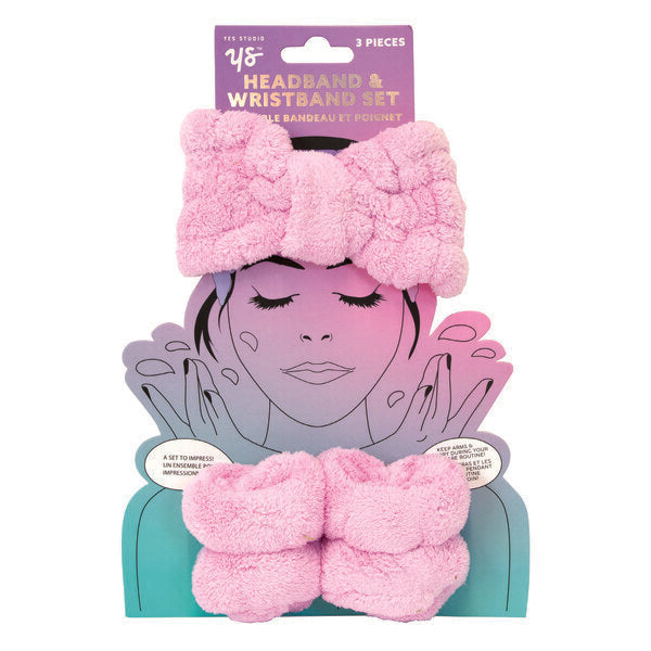 Yes Studio pink 3-piece wrist and headband set imported from the UK