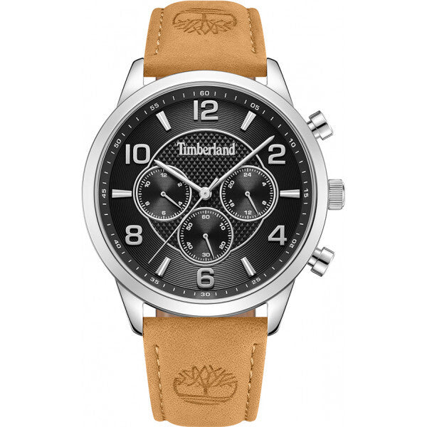 Timberland black men's watch with leather strap and stainless steel (British brand)