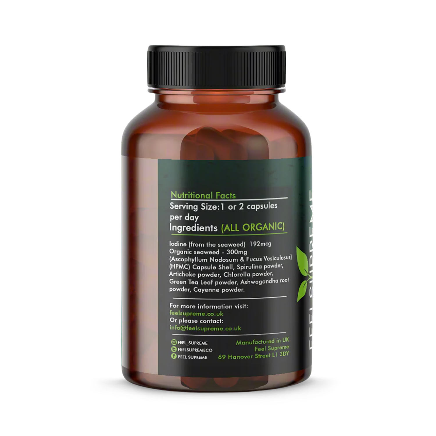 Organic seaweed blend chlorella spirulina ashwagandha 60 capsules, UK version
