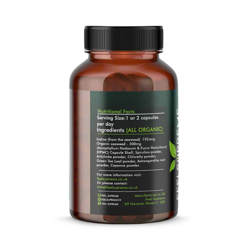 Organic seaweed blend chlorella spirulina ashwagandha 60 capsules, UK version