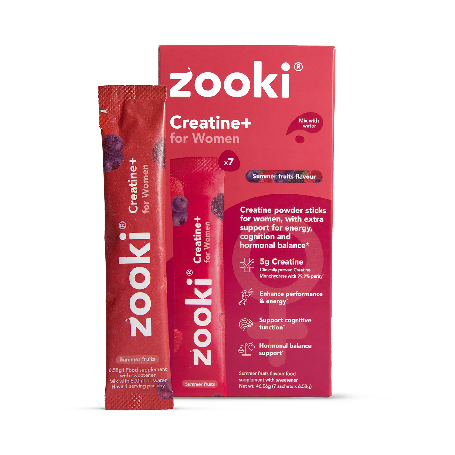 Zooki Creatine+ for Women powder summer fruits sachets - British product