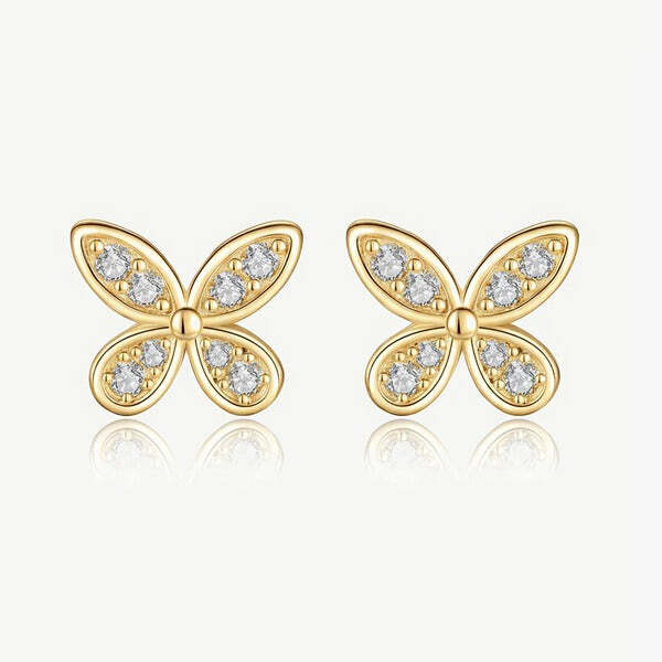 MUCHV butterfly stud earrings gold silver cubic zirconia imported from the UK
