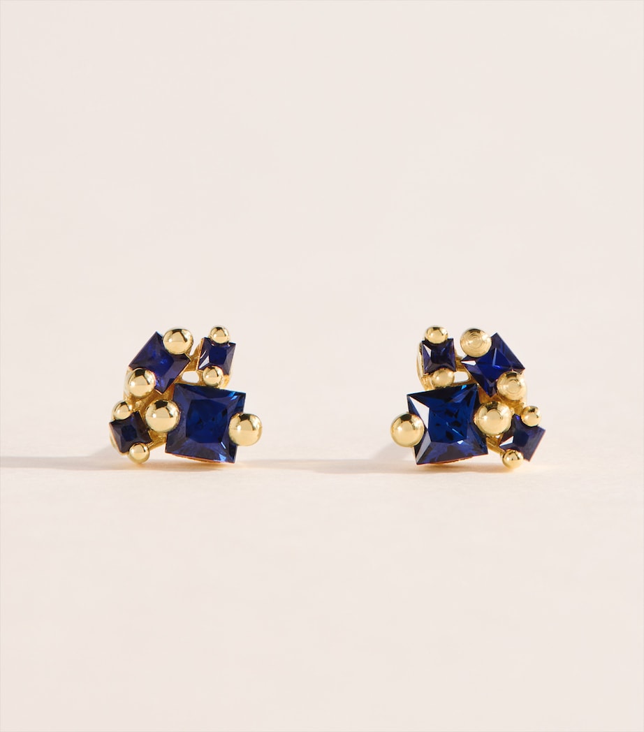 Suzanne Kalan Princess double cluster stud earrings with sapphires - British product