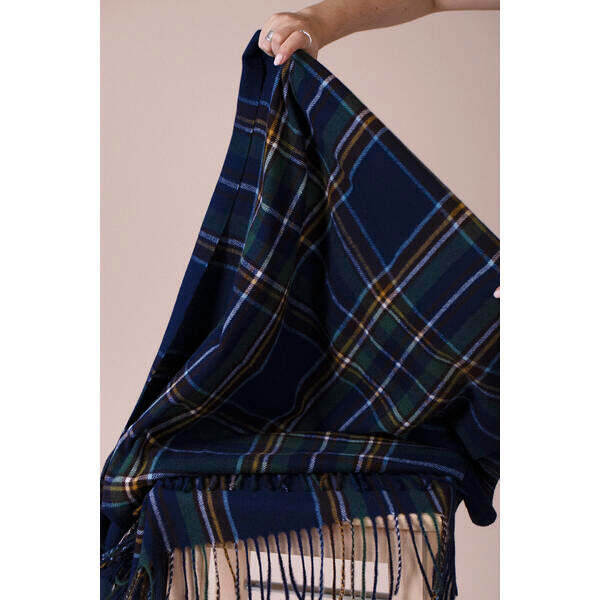 SVNX tartan print scarf in navy, UK version