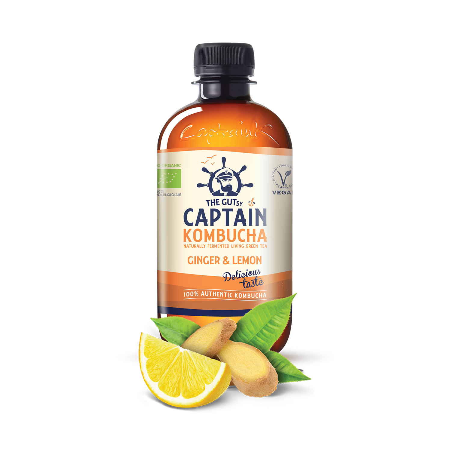 The GUTsy Captain Ginger & Lemon Kombucha 400ml, UK version