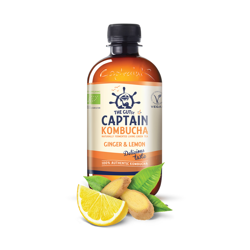 The GUTsy Captain Ginger & Lemon Kombucha 400ml, UK version