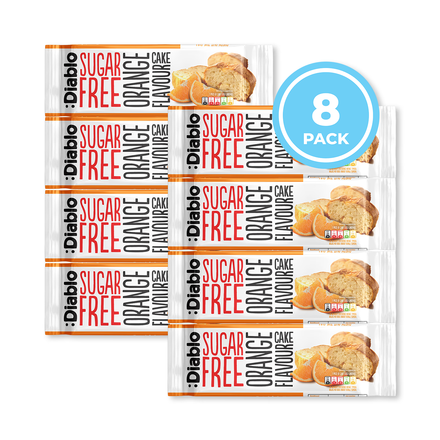 Diablo sugar free orange flavour cake 200g pack of 8 (British brand)